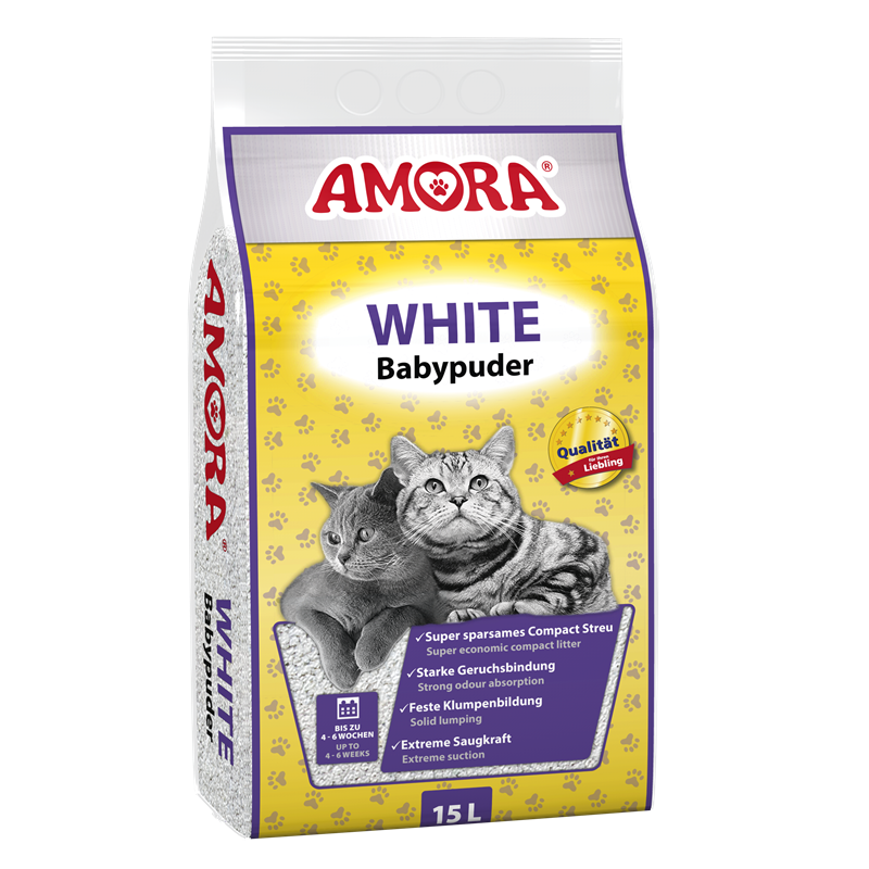 Amora Katzenstreu Withe Compact mit Babypuder 15l